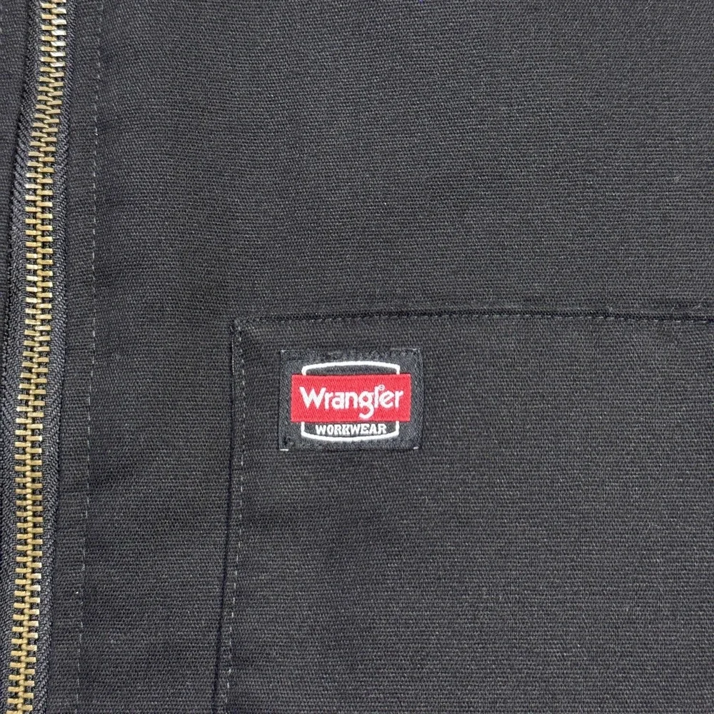 Wrangler Canvas Vest Mens 2XL Black Quilted Insulated Workwear Full Zip - Picture 3 of 7